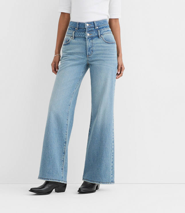 Rivete Curvy Double Waisted High Rise Wide Leg Jeans in Light Wash