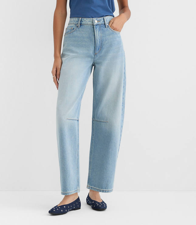 Rivete Petite Curvy High Rise Barrel Jeans in Light Wash