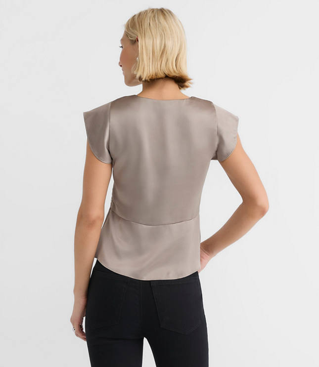 Petite Floral Lace Satin V-Neck Top