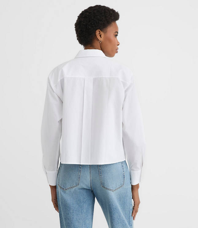 Floral Embroidered Poplin Everyday Abbreviated Shirt