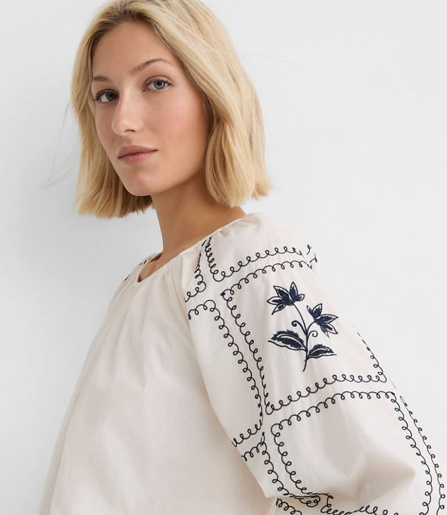 Floral Embroidered Poplin Blouse