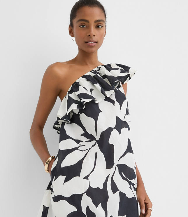 Petite LOFT Beach Ruffle One Shoulder Mini Dress