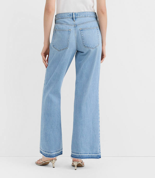 Rivete Curvy Unpicked Mid Rise Wide Leg Jeans in Vintage Light Wash