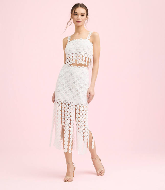Lately Crochet Lace Fringe Midi Skirt