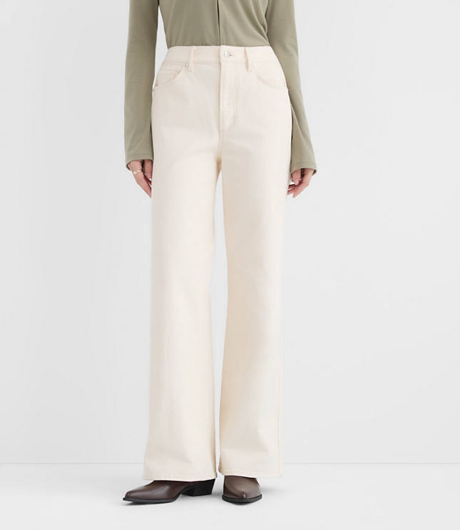 Rivete Petite Curvy High Rise Wide Leg Jeans in Ivory