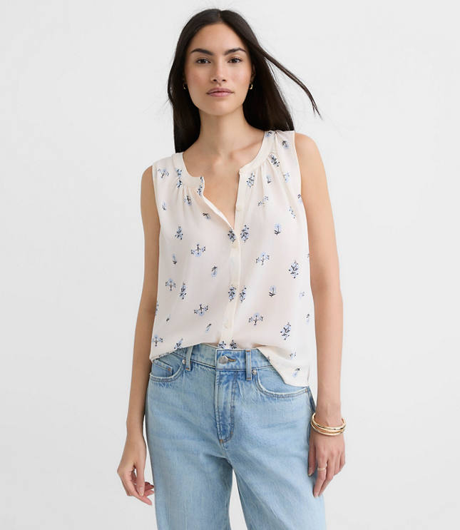 Floral Shirred Button Shell