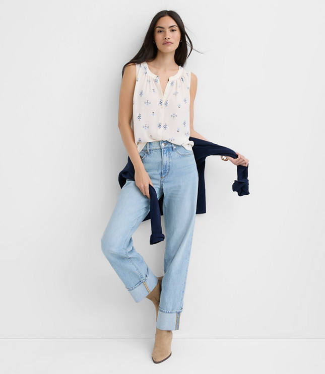 Floral Shirred Button Shell