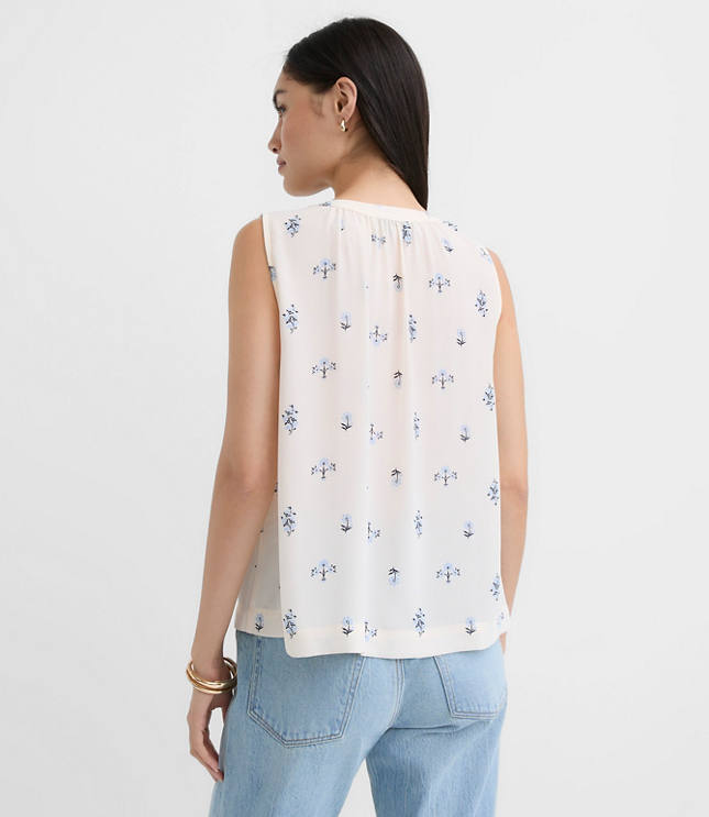 Floral Shirred Button Shell