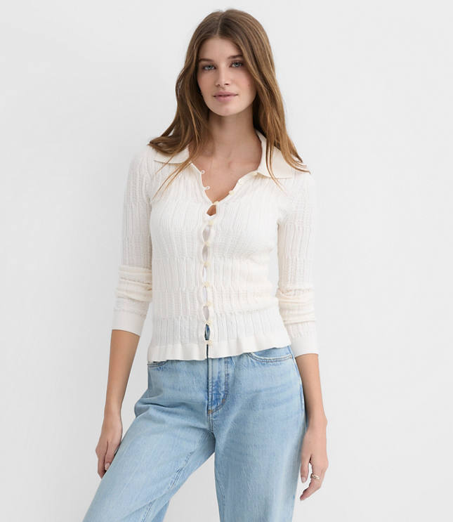 Petite Smocked Ruffle Cardigan Top