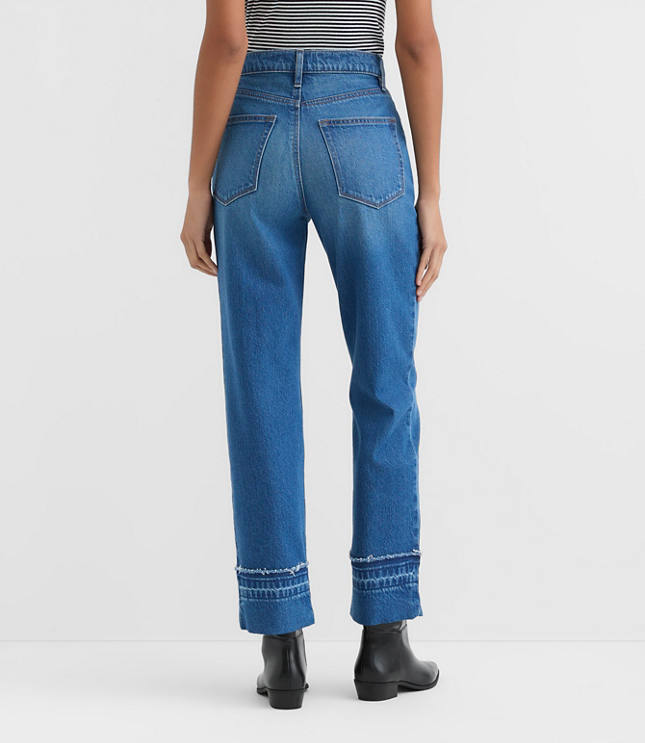 Rivete Petite Unpicked Cuffed High Rise Straight Jeans in Authentic Indigo