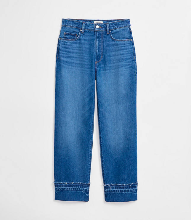 Rivete Petite Unpicked Cuffed High Rise Straight Jeans in Authentic Indigo