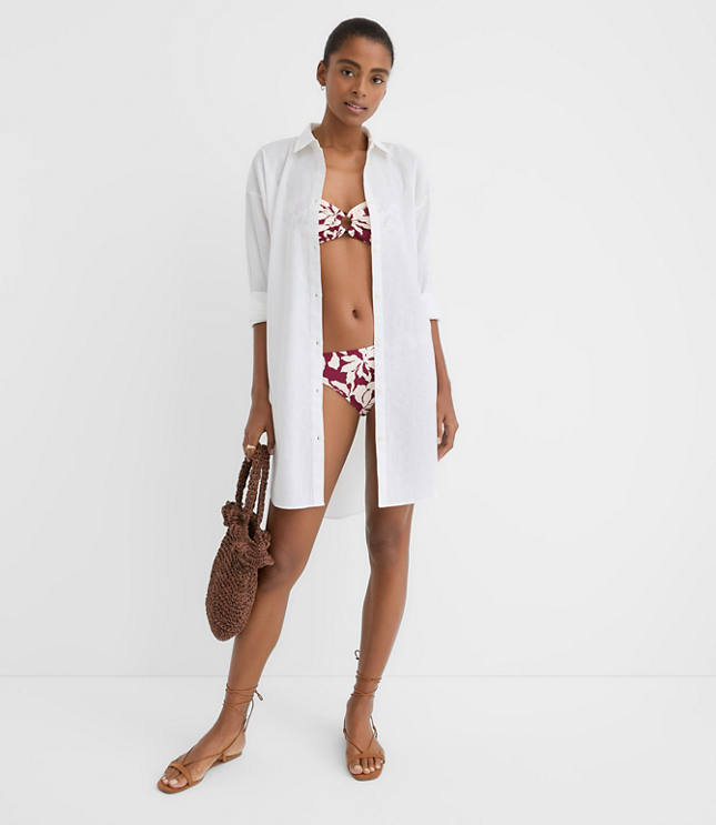 Petite LOFT Beach Linen Cotton Swimsuit Coverup Shirt