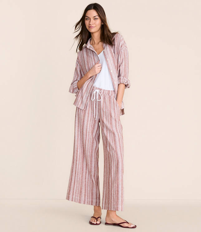 Lou & Grey Striped Linen Cotton Wide Leg Crop Pants