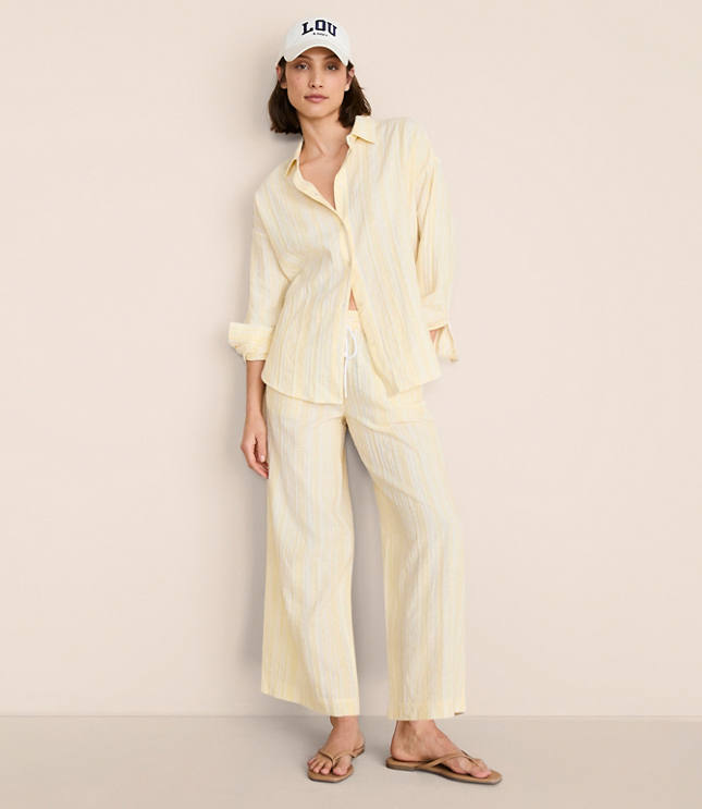 Lou & Grey Striped Linen Cotton Wide Leg Crop Pants