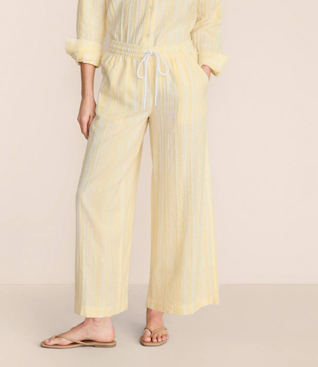 Lou & Grey Striped Linen Cotton Wide Leg Crop Pants