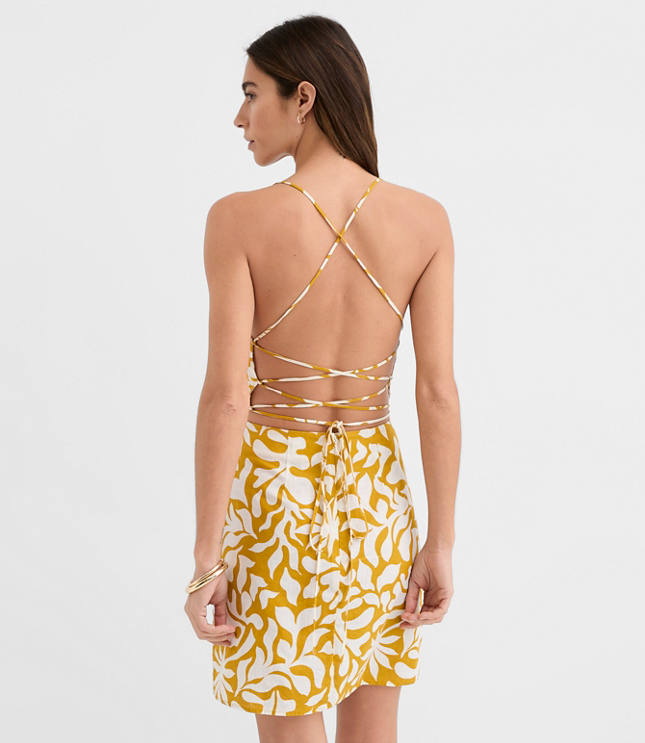 Petite LOFT Beach Palm Linen Cotton Strappy Back Mini Dress