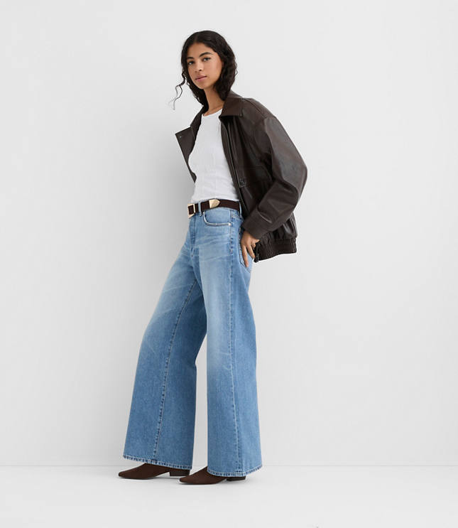 Rivete Petite High Rise Relaxed Wide Leg Jeans in Light Wash