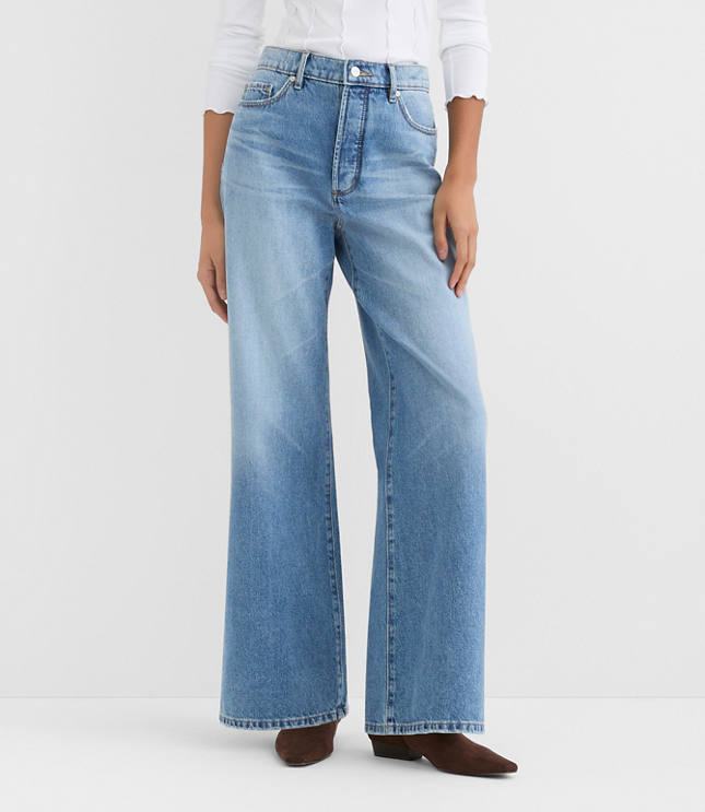 Rivete Petite High Rise Relaxed Wide Leg Jeans in Light Wash