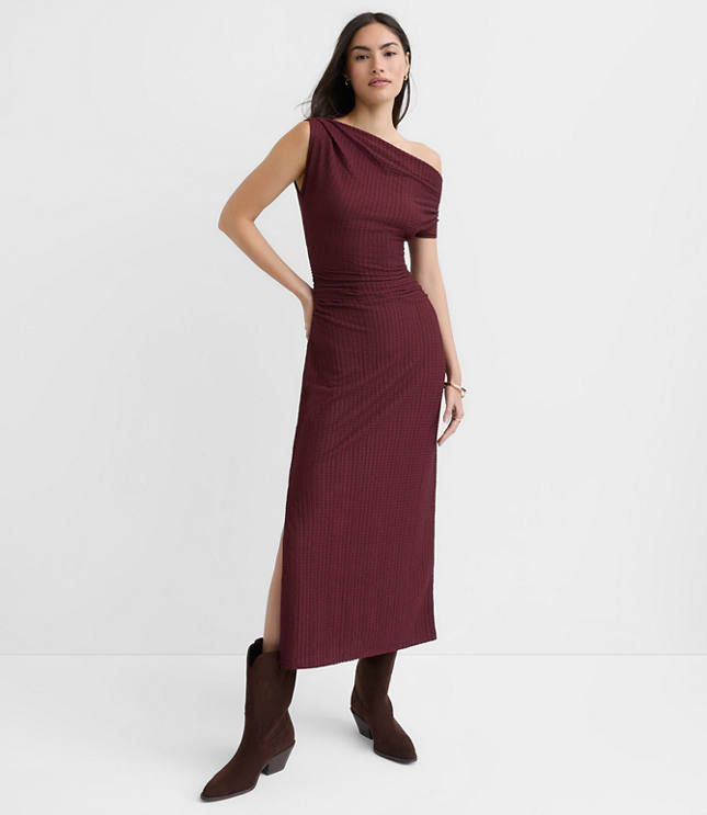 Asymmetrical Ruched Midi Dress