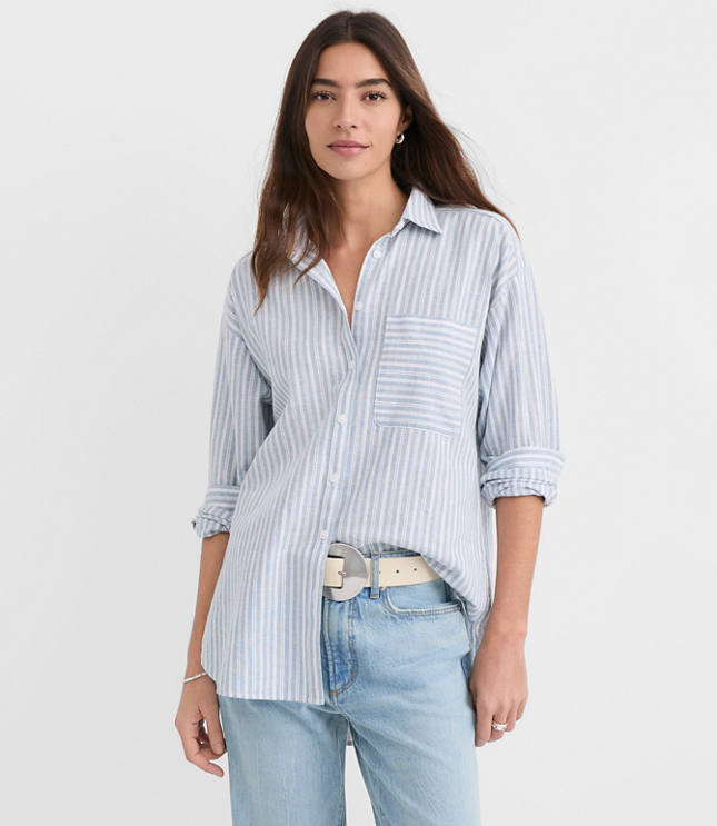 Striped Linen Cotton Everyday Oversized Pocket Shirt