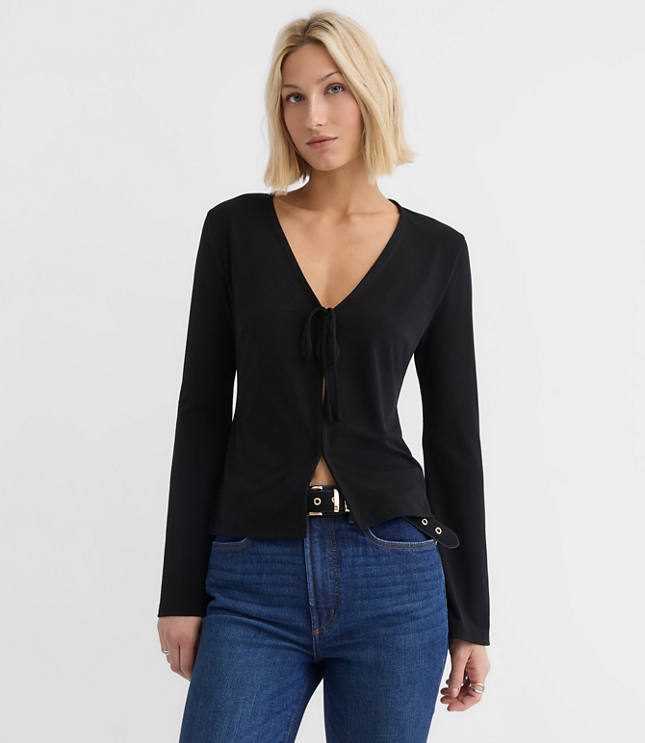 Petite Crepe Jersey Tie Front Top
