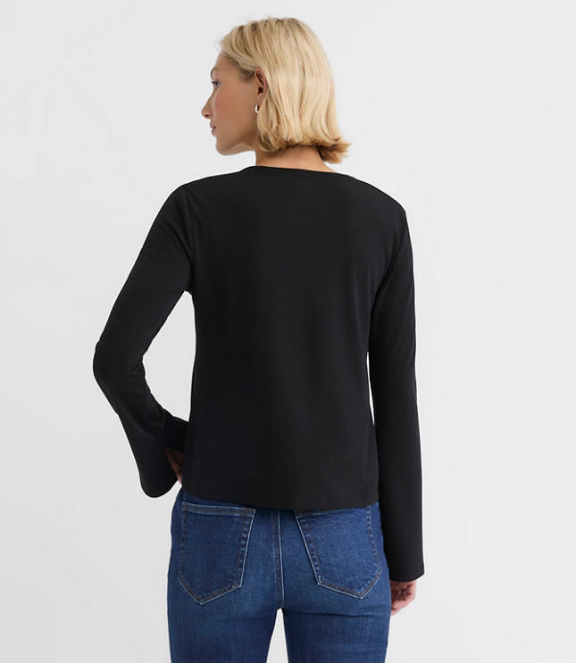 Petite Crepe Jersey Tie Front Top