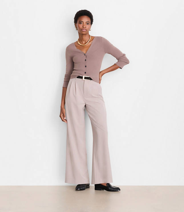 Tall LOFT Versa Seasonless Stretch Double Pleat Wide Leg Pants in Stripe