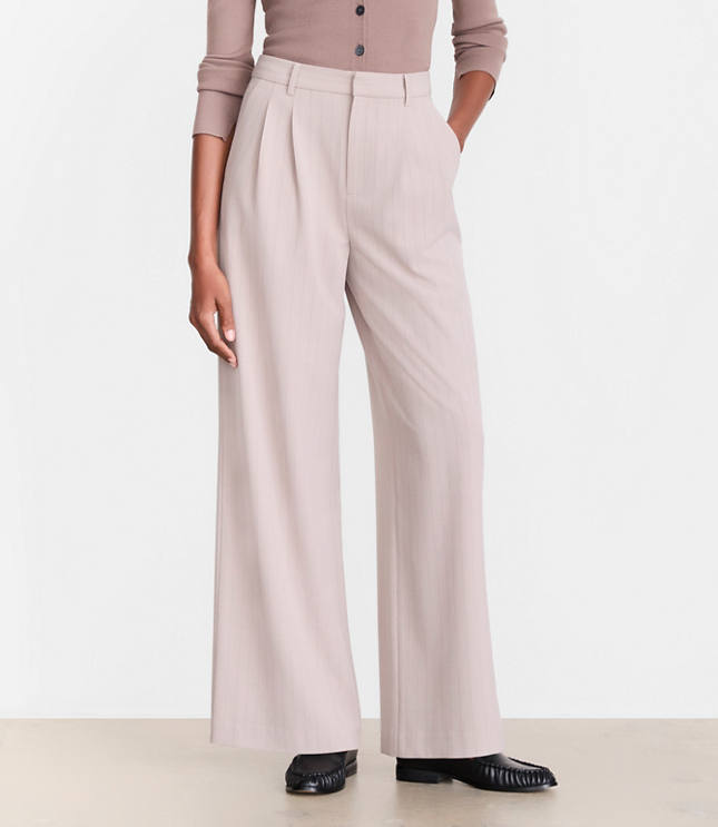 Petite LOFT Versa Seasonless Stretch Double Pleat Wide Leg Pants in Stripe