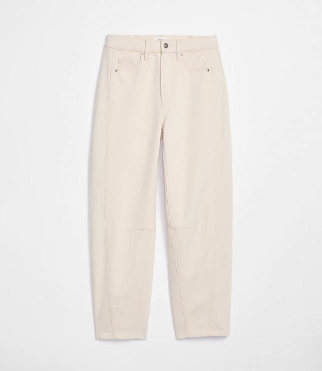 Rivete Petite Curvy Seamed High Rise Barrel Jeans in Ivory