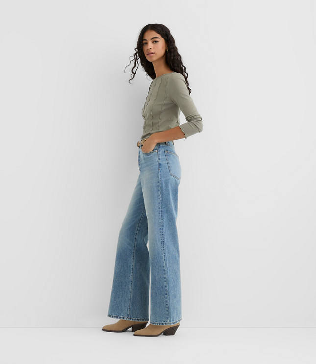 Rivete Petite High Rise Wide Leg Jeans in Light Wash