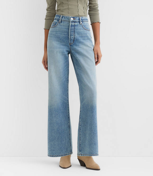 Rivete Petite High Rise Wide Leg Jeans in Light Wash