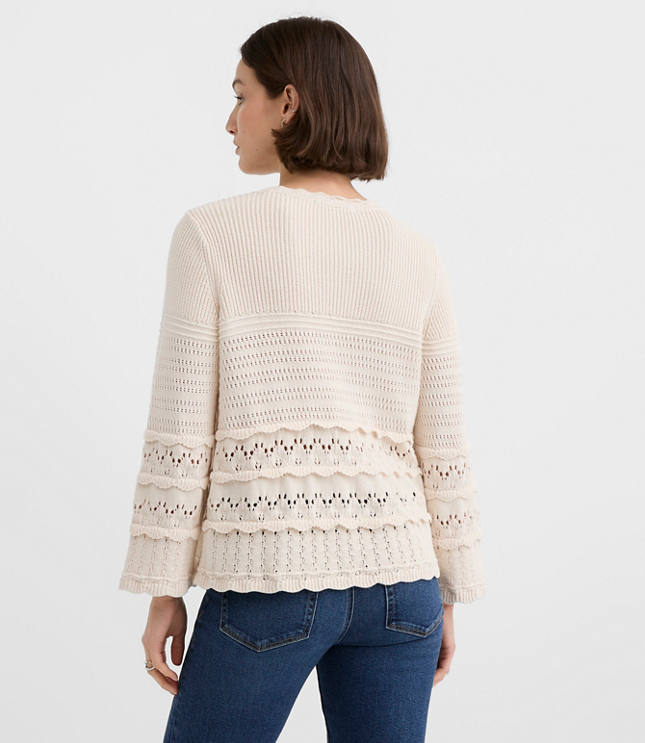 Petite Scalloped Pointelle Flare Sleeve Sweater