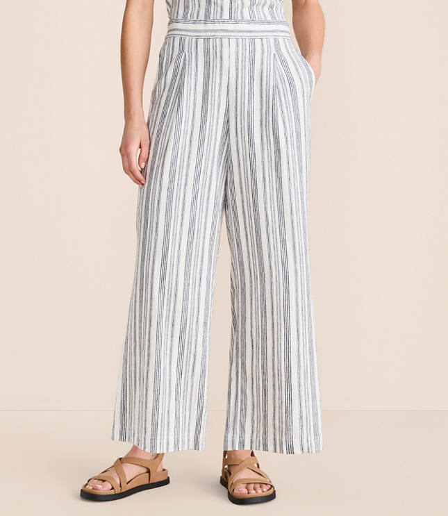 Lou & Grey Striped Linen Cotton Wide Leg Crop Pants carousel Product Image 2