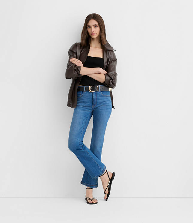 Rivete Petite Mid Rise Kick Crop Jeans in Dark Wash
