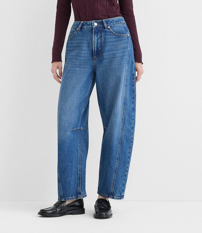 Rivete Tall Curvy Seamed High Rise Barrel Jeans in Dark Wash