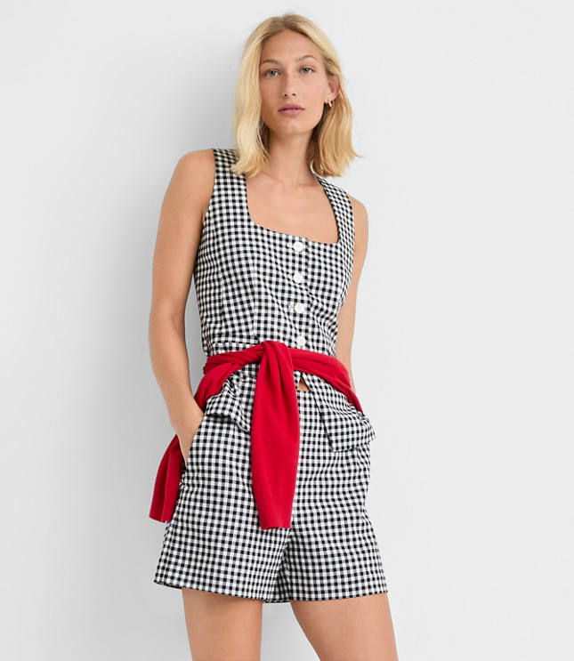 Gingham Cutaway Pocket Vest