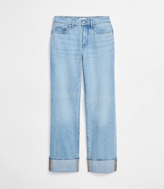 Rivete Tall Curvy Cuffed Mid Rise Relaxed Straight Jeans in Light Wash