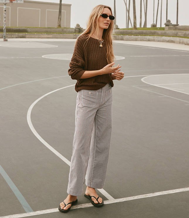 Petite Palmer Wide Leg Crop Pants in Stripe