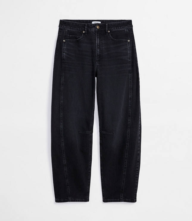 Rivete Petite Seamed High Rise Barrel Jeans in Noir Wash