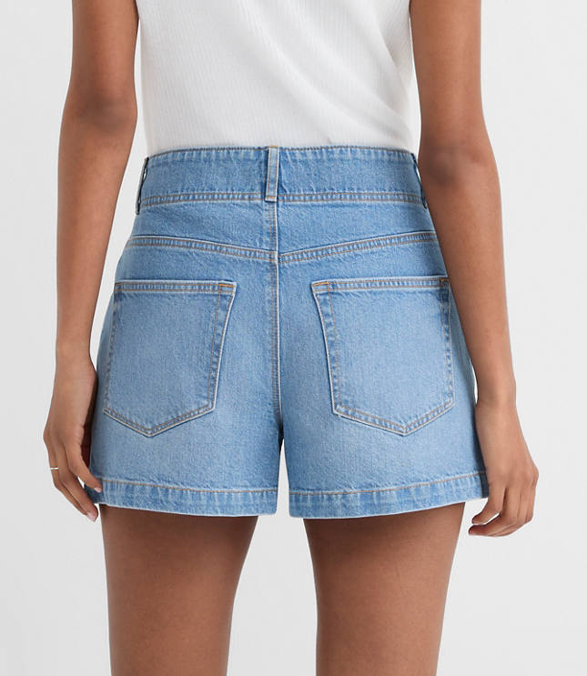 Rivete Tall Curvy Seamed High Rise Denim Shorts in Mid Wash