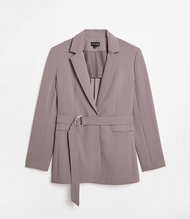 Petite LOFT Versa Crepe Drape Back Pleated Belted Blazer