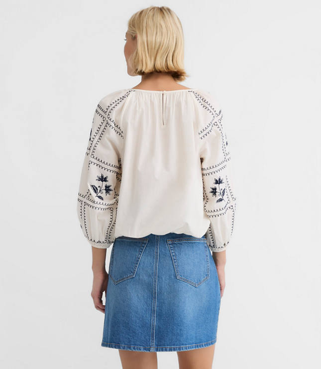 Petite Floral Embroidered Poplin Blouse