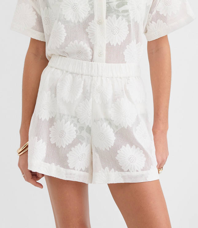 LOFT Beach Daisy Mesh Jacquard Shorts