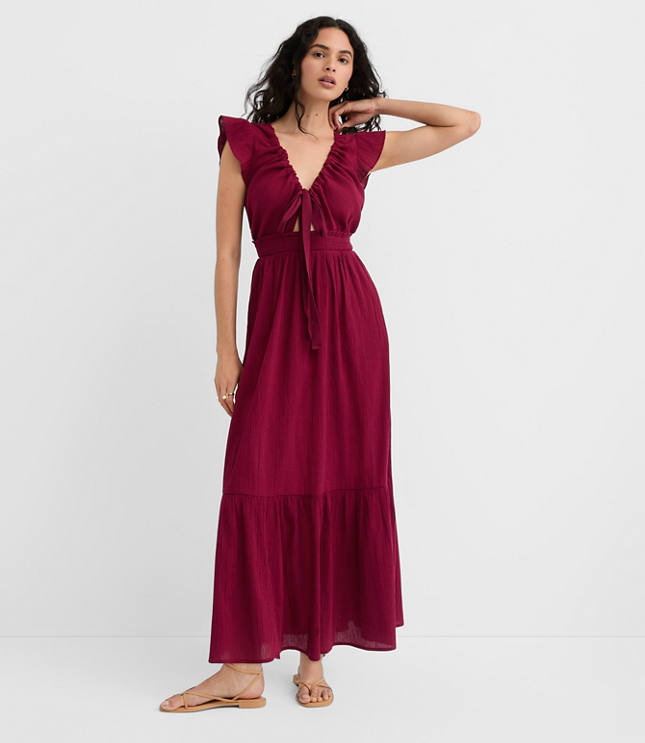 LOFT Beach Bow Cutout Maxi Pocket Dress