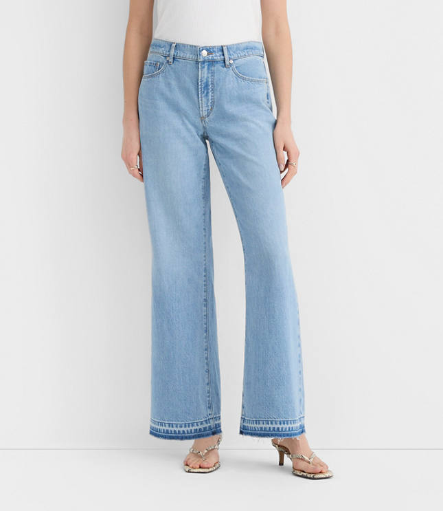 Rivete Tall Curvy Unpicked Mid Rise Wide Leg Jeans Vintage Light Wash