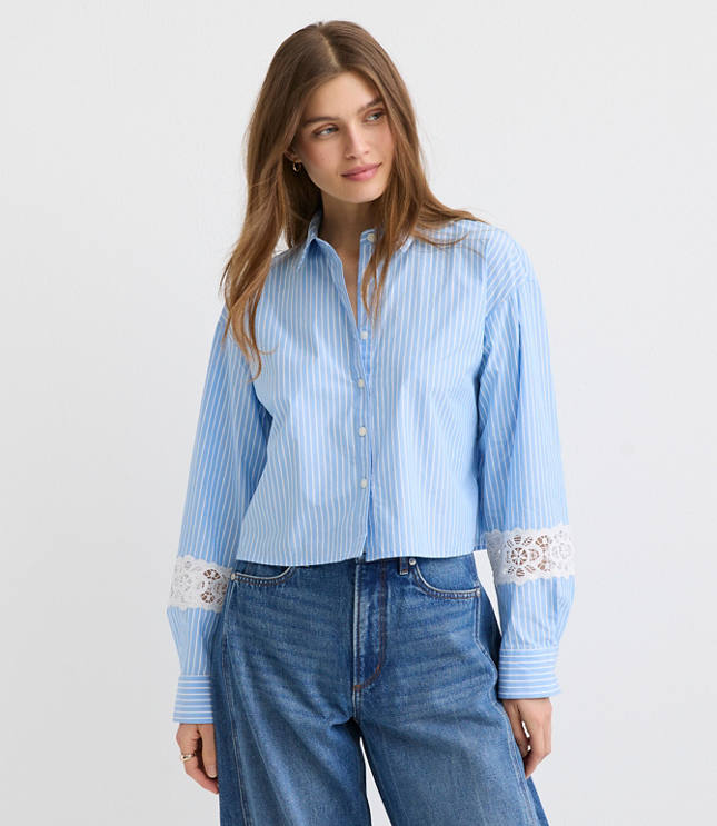Petite Striped Poplin Everyday Abbreviated Shirt