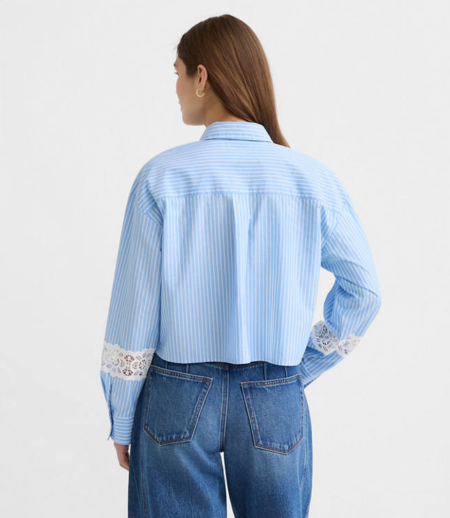 Petite Striped Poplin Everyday Abbreviated Shirt