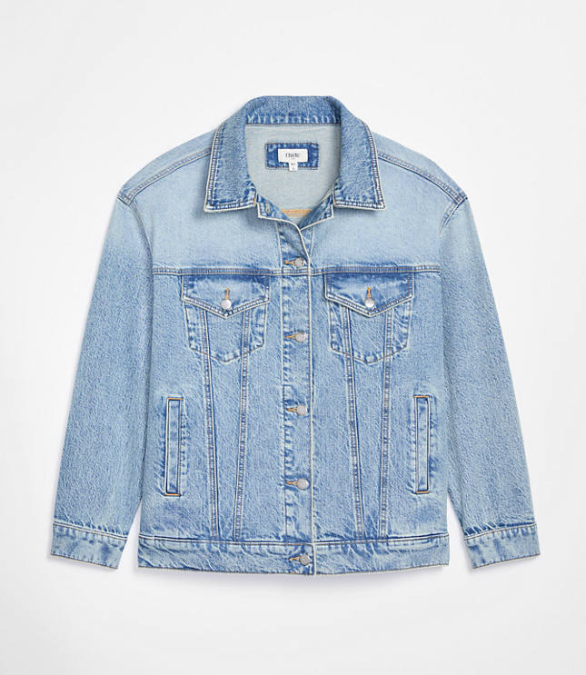 Petite Oversized Denim Trucker Jacket in Vintage Light Indigo Wash