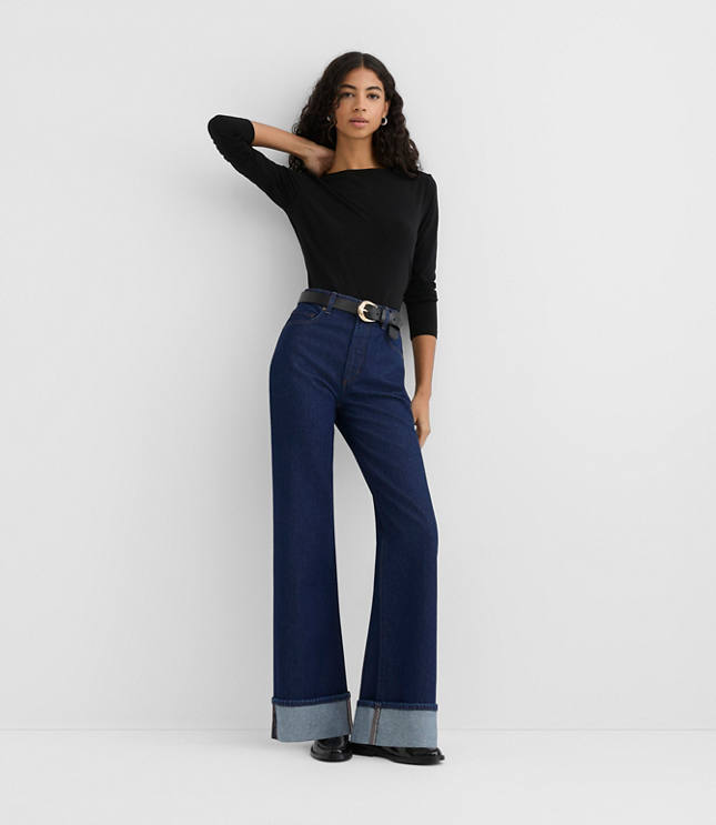 Rivete Tall Cuffed High Rise Wide Leg Jeans in Nova Wash
