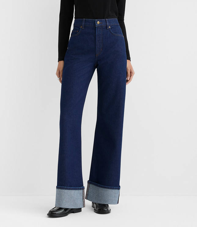 Rivete Tall Cuffed High Rise Wide Leg Jeans in Nova Wash